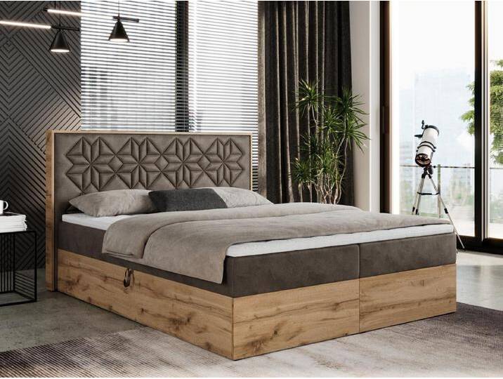 Boxspringbett NESSI - mit hoher Kopfstütze, Multipocket-Matratze und Topper, Doppelbett mit Bettkästen - 140x200 cm - H4 - Braun Velvet von Kauf-Unique Marketplace