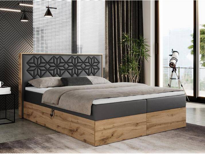 Boxspringbett NESSI - mit hoher Kopfstütze, Multipocket-Matratze und Topper, Doppelbett mit Bettkästen - 160x200 cm - H4 - Dunkelgrau Kunstleder von Kauf-Unique Marketplace
