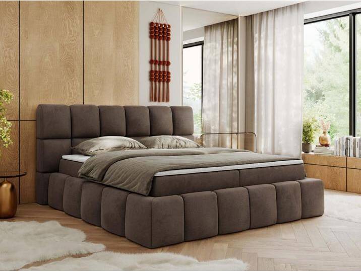 Boxspringbett NIRA - dekorativ kopfteil, Bettkästen und Multipocket-Matratze, Doppelbett für Schlafzimmer - 140x200 cm - H4 - Braun Velvet von Kauf-Unique Marketplace