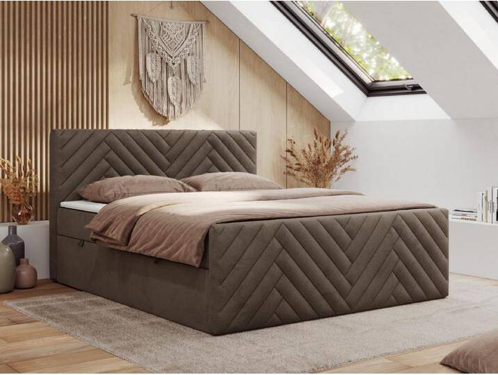 Boxspringbett PARIS DUO - Polsterbett mit genähtem Kopfteil und Frontplatte, Doppelbett, zwei Bettkästen - 180x200 cm - H3 - Braun Velvet von Kauf-Unique Marketplace
