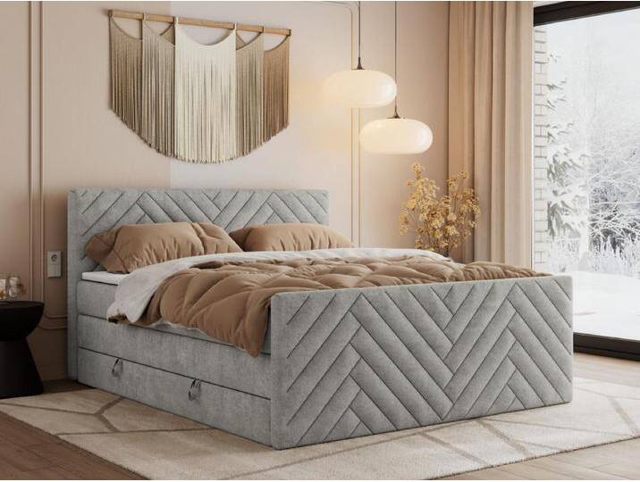 Boxspringbett PARIS KING DUO - dekorative Kopfstütze und Front, zwei Multipocket-Matratze mit Topper - 160x200 cm - H4 - Hellgrau Strukture Boxspringbett PARIS KING DUO - dekorative Kopfstütze und Front, zwei Multipocket-Matratze mit Topper - 160x200 cm - H4 - Hellgrau Strukture von Kauf-Unique Marketplace