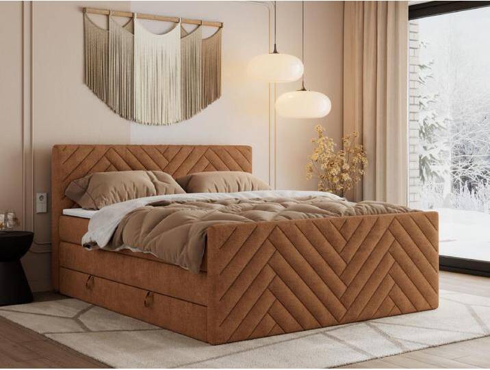 Boxspringbett PARIS KING DUO - dekorative Kopfstütze und Front, zwei Multipocket-Matratze mit Topper - 160x200 cm - H4 - Orange Strukture Boxspringbett PARIS KING DUO - dekorative Kopfstütze und Front, zwei Multipocket-Matratze mit Topper - 160x200 cm - H4 - Orange Strukture von Kauf-Unique Marketplace