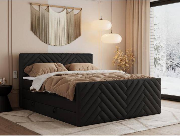Boxspringbett PARIS KING DUO - dekorative Kopfstütze und Front, zwei Multipocket-Matratze mit Topper - 160x200 cm - H4 - Schwarz Kunstleder Boxspringbett PARIS KING DUO - dekorative Kopfstütze und Front, zwei Multipocket-Matratze mit Topper - 160x200 cm - H4 - Schwarz Kunstleder von Kauf-Unique Marketplace