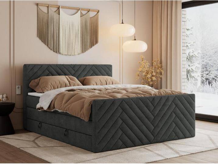 Boxspringbett PARIS KING DUO - dekorative Kopfstütze und Front, zwei Multipocket-Matratze mit Topper - 180x200 cm - H4 - Dunkelgrau Strukture Boxspringbett PARIS KING DUO - dekorative Kopfstütze und Front, zwei Multipocket-Matratze mit Topper - 180x200 cm - H4 - Dunkelgrau Strukture von Kauf-Unique Marketplace