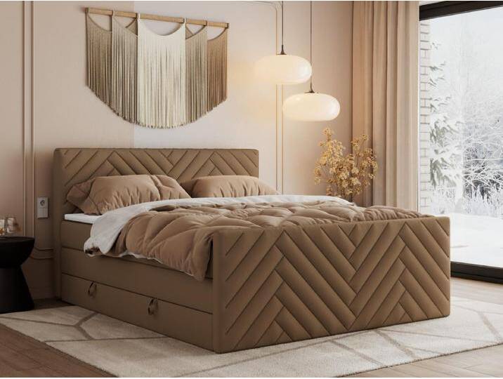 Boxspringbett PARIS KING DUO - dekorative Kopfstütze und Front, zwei Multipocket-Matratze mit Topper - 200x200 cm - H3 - Braun Kunstleder Boxspringbett PARIS KING DUO - dekorative Kopfstütze und Front, zwei Multipocket-Matratze mit Topper - 200x200 cm - H3 - Braun Kunstleder von Kauf-Unique Marketplace