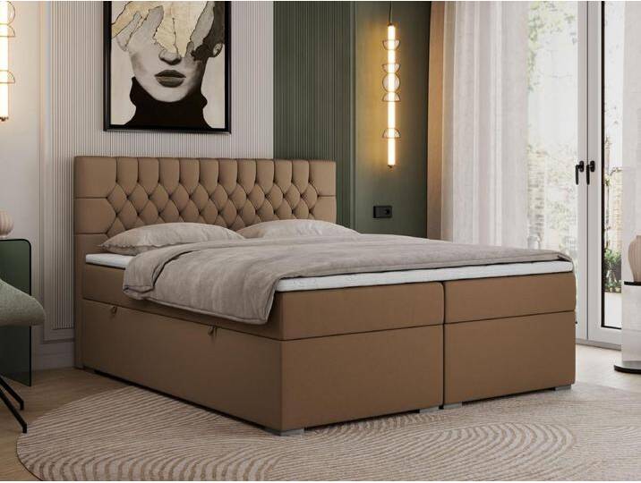 Boxspringbett PERA - gesteppte Kopfstütze, Multipocket-Matratze und Topper, Doppelbett mit Stauraum - 120x200 cm - H3 - Braun Kunstleder von Kauf-Unique Marketplace