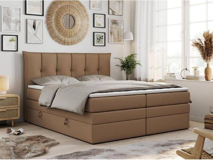 Boxspringbett PREMIUM 10 KING, Doppelbett mit Stauraum, gesteppte Kopfstütze, Multipocket-Matratze - 160x200 cm - H4 - Braun Kunstleder von Kauf-Unique Marketplace