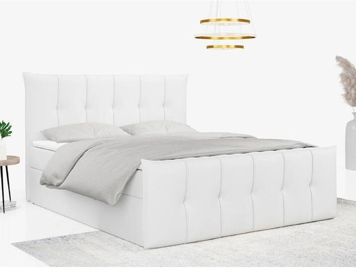 Boxspringbett PREMIUM 11 mit Stauraum, gestepptem Kopfteil, Multipocket-Matratze und Topper - 120x200 cm - H3 - Weiß Kunstleder von Kauf-Unique Marketplace