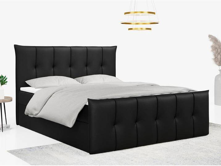 Boxspringbett PREMIUM 11 mit Stauraum, gestepptem Kopfteil, Multipocket-Matratze und Topper - 160x200 cm - H3 - Schwarz Kunstleder von Kauf-Unique Marketplace