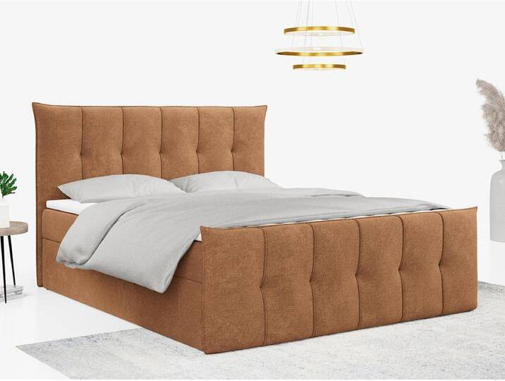 Boxspringbett PREMIUM 11 mit Stauraum, gestepptem Kopfteil, Multipocket-Matratze und Topper - 180x200 cm - H3 - Orange Strukture von Kauf-Unique Marketplace