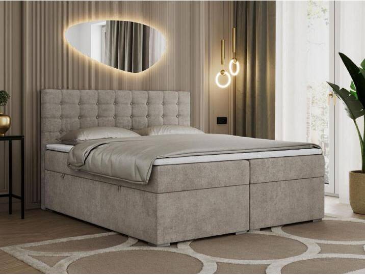 Boxspringbett SUSAN - mit gestepptem Kopfteil, zwei Bettkästen und Topper, gepolstertes Schlafzimmerbett - 160x200 cm - H3 - Beige Stukture von Kauf-Unique Marketplace