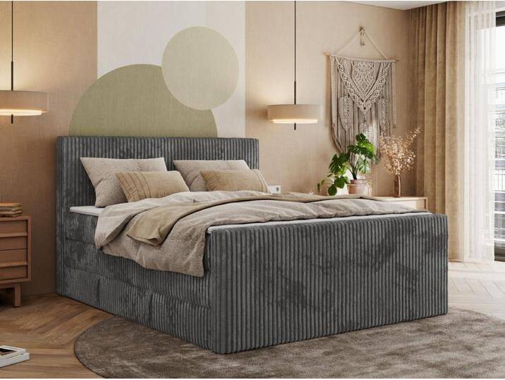 Boxspringbett TILIANO KING DUO, mit zwei Bettkästen, Cord Bett Multipocket-Matratze - 140x200 cm - H4 - Grau Cord Boxspringbett TILIANO KING DUO, mit zwei Bettkästen, Cord Bett Multipocket-Matratze - 140x200 cm - H4 - Grau Cord von Kauf-Unique Marketplace