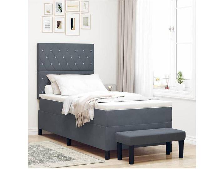 Boxspringbett mit Matratze Dunkelgrau 100 x 200 cm Samt Boxspringbett mit Matratze Dunkelgrau 100 x 200 cm Samt von Kauf-Unique Marketplace