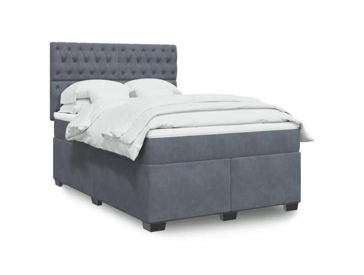 Boxspringbett mit Matratze Dunkelgrau 140x190 cm Samt von Kauf-Unique Marketplace