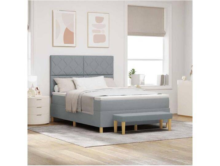 Boxspringbett mit Matratze Hellgrau 140 x 200 cm Stoff Boxspringbett mit Matratze Hellgrau 140 x 200 cm Stoff von Kauf-Unique Marketplace
