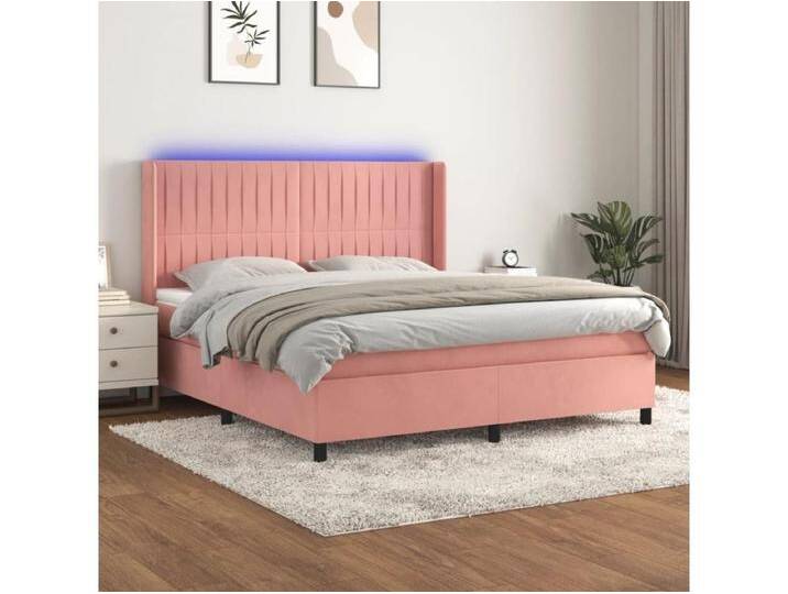 Boxspringbett mit Matratze & LED Rosa 160x200 cm Samt von Kauf-Unique Marketplace