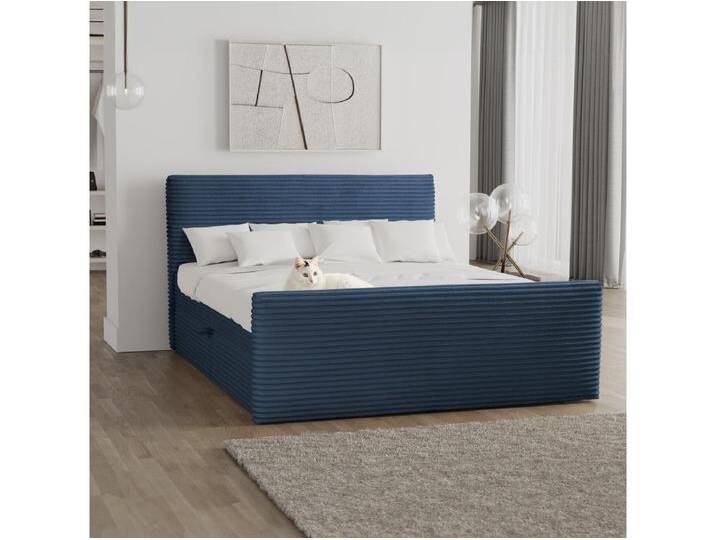 Boxspringbett mit bettkasten und topper TRENTO stoff Plüsch Cord 200x200 cm Dunkelblau H3-Bonell von Kauf-Unique Marketplace
