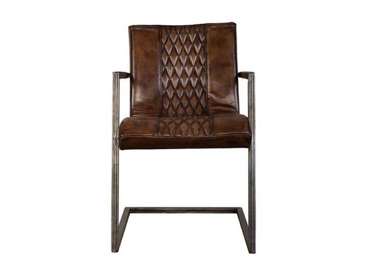 Brauner Stuhl aus Metall und Leder, 51x65x82H cm Brauner Stuhl aus Metall und Leder, 51x65x82H cm von Kauf-Unique Marketplace