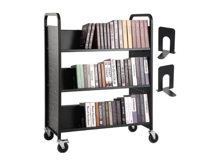 Bücherwagen SucceBuy mit Einer Kapazität von 150 kg, Rollend mit Blockierbaren Rollen, Beidseitige Regale in W-Form, für Zuhause, das Büro von Kauf-Unique Marketplace