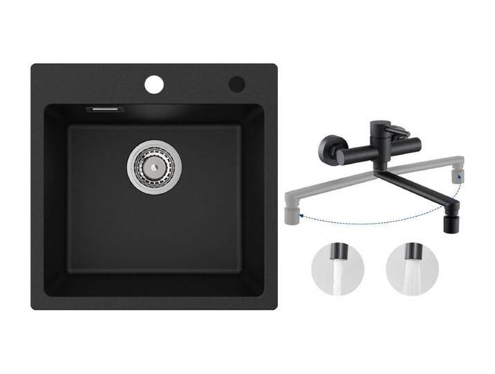 Cecipa MAX Einzelbecken aus Quarz und Kunstharz, Schwarz, 45 x 45 cm, Einbauspüle + wandmontierte Küchenmischbatterie mit 2 schwarzen Düsen Cecipa MAX Einzelbecken aus Quarz und Kunstharz, Schwarz, 45 x 45 cm, Einbauspüle + wandmontierte Küchenmischbatterie mit 2 schwarzen Düsen von Kauf-Unique Marketplace
