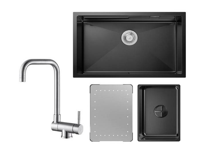 Cecipa max Einzelspüle 70×44CM Schwarz Einbauspüle mit Abtropffläche und Becken + klappbarer Küchenarmatur Klappbare Mischbatterie vor dem Fenster Gebürstet von Kauf-Unique Marketplace