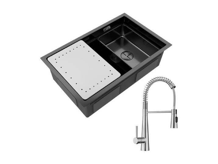 Cecipa max Einzelspüle 70×44CM Schwarz Unterbauspüle mit Abtropffläche und Becken + Feder-Küchenmischbatterie mit 3 Wasserauslassmodi, gebürstet Cecipa max Einzelspüle 70×44CM Schwarz Unterbauspüle mit Abtropffläche und Becken + Feder-Küchenmischbatterie mit 3 Wasserauslassmodi, gebürstet von Kauf-Unique Marketplace