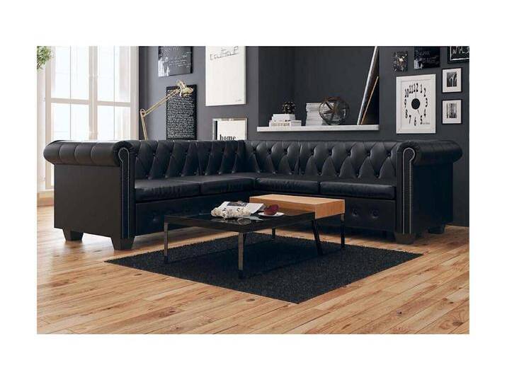 Chesterfield-Ecksofa 5-Sitzer Kunstleder Schwarz von Kauf-Unique Marketplace