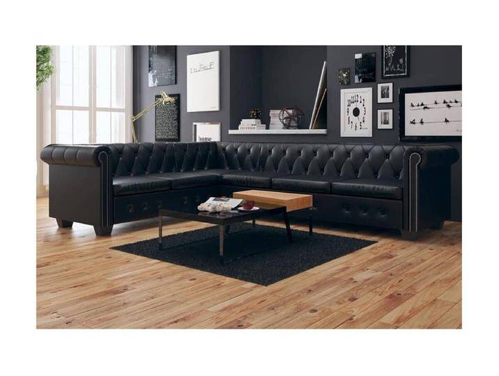 Chesterfield-Ecksofa 6-Sitzer Kunstleder Schwarz von Kauf-Unique Marketplace