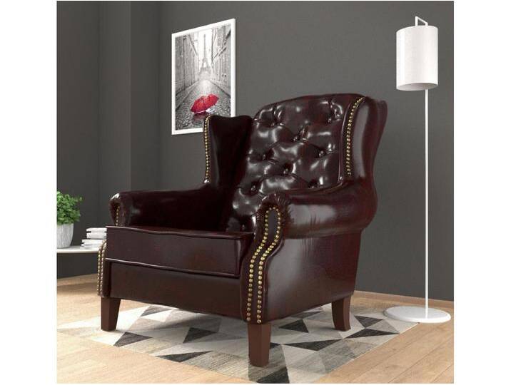 Chesterfield Ohrensessel Liam mit Steppung und Holzbeinen aus veganem Leder von Kauf-Unique Marketplace