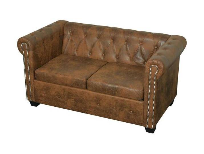 Chesterfield-Sofa 2-Sitzer Kunstleder Braun von Kauf-Unique Marketplace