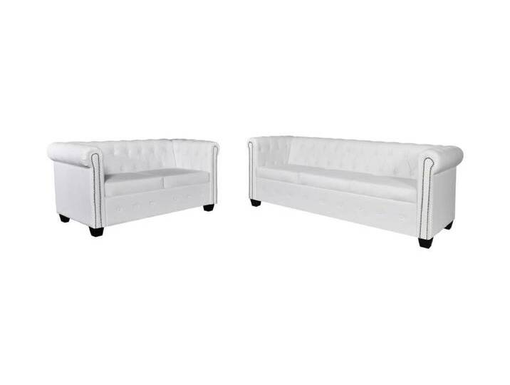 Chesterfield-Sofas 2-Sitzer und 3-Sitzer Kunstleder Weiß von Kauf-Unique Marketplace