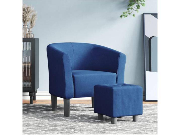 Clubsessel mit Fußhocker Blau Stoff von Kauf-Unique Marketplace