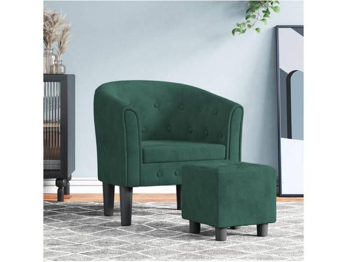 Clubsessel mit Fußhocker Dunkelgrün Samt von Kauf-Unique Marketplace