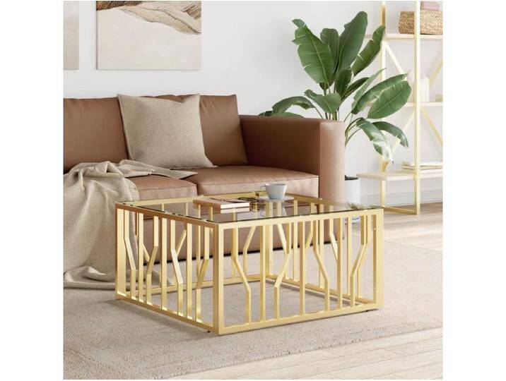 Couchtisch Beistelltisch Golden 80x80x40 cm Edelstahl und Glas -MN95314 von Kauf-Unique Marketplace