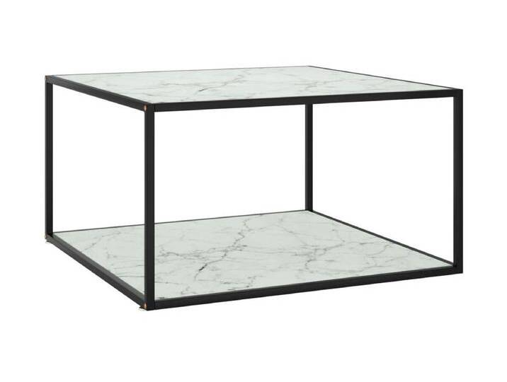 Couchtisch Beistelltisch Schwarz mit Weißem Glas Marmor-Optik 90x90x50 cm -MN78345 von Kauf-Unique Marketplace