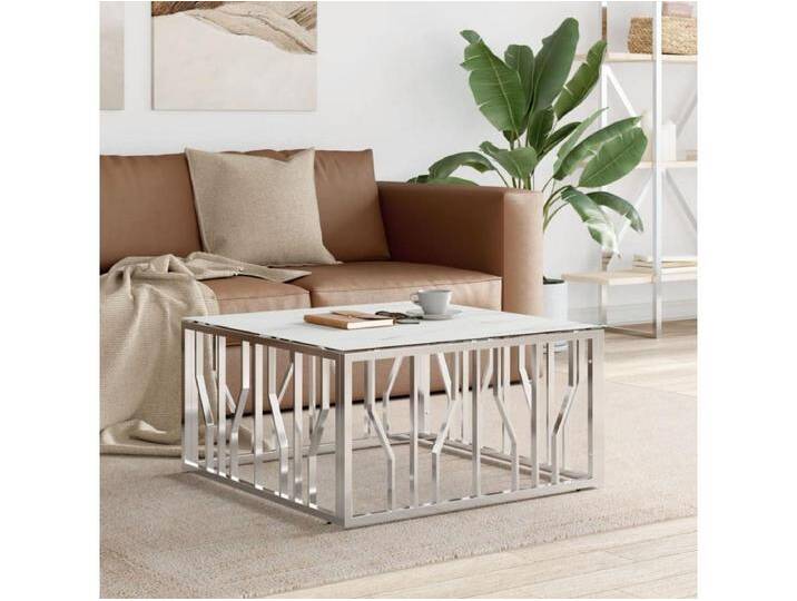 Couchtisch Beistelltisch Silbern 80x80x40 cm Edelstahl und Glas -MN53675 von Kauf-Unique Marketplace