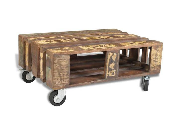 Couchtisch Beistelltisch mit 4 Rollen Altholz -MN40168 von Kauf-Unique Marketplace