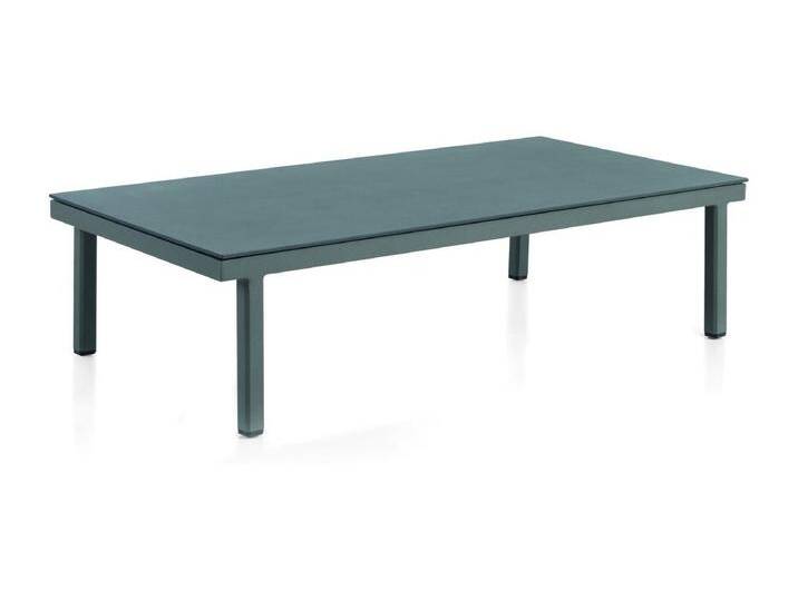 Couchtisch aus Aluminium in Taupe mit Glas in Steinoptik von Kauf-Unique Marketplace