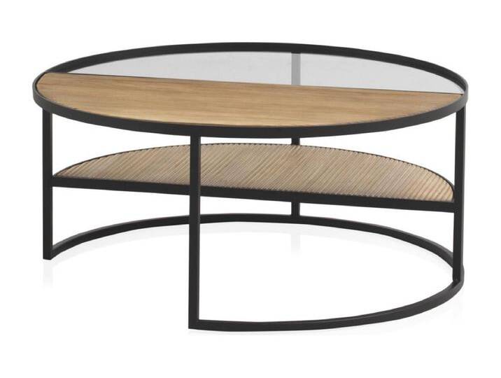 Couchtisch aus Metall mit Holz und Glas von Kauf-Unique Marketplace