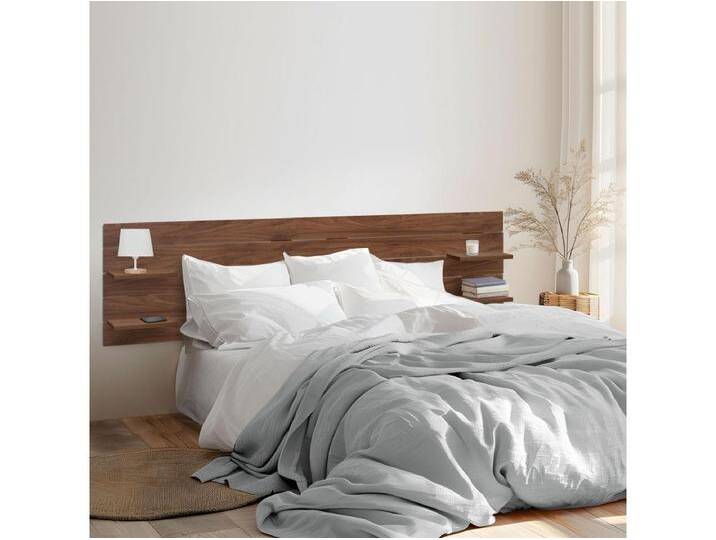 DHOME Kopfteil mit Regalen aus recyceltem Holz, DM-Wandbehang, horizontaler Palettenstil mit Beinen, nordisches Vintage-Bett (220 cm Walnussholz) von Kauf-Unique Marketplace
