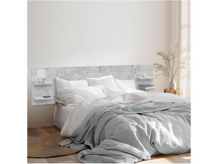 DHOME Kopfteil mit Regalen aus recyceltem Holz, DM-Wandbehang, horizontales Paletten-Stil, nordisches Vintage-Bett (220 cm, Marmor-Finish) von Kauf-Unique Marketplace