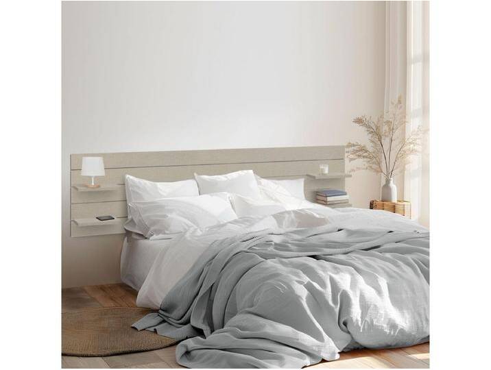 DHOME Kopfteil mit Regalen aus recyceltem Holz, DM-Wandbehang, horizontales Paletten-Stil, nordisches Vintage-Bett (220 cm Leinen-Finish) von Kauf-Unique Marketplace