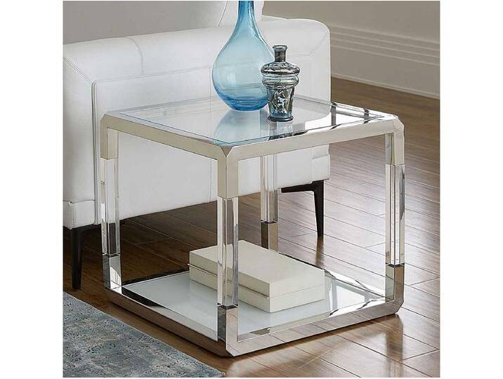 Design Beistelltisch Transparent und Weiß Edelstahl und Glas Design Beistelltisch Transparent und Weiß Edelstahl und Glas von Kauf-Unique Marketplace