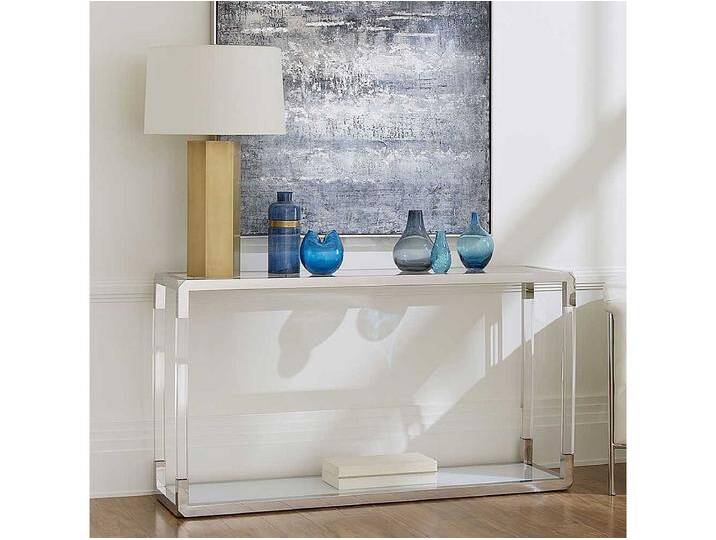 Design Konsolentisch in Weiß und Transparent Edelstahl und Glas Design Konsolentisch in Weiß und Transparent Edelstahl und Glas von Kauf-Unique Marketplace