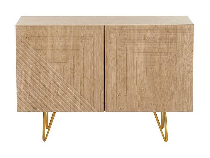 Design-Sideboard aus hellem Eichenholz-Finish und goldfarbenem Metall mit 2 Türen B107 cm OZEN von Kauf-Unique Marketplace