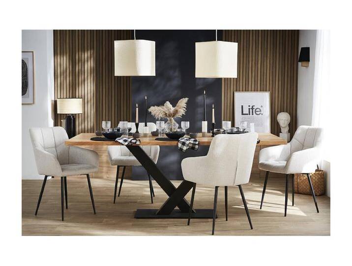 Design-Stühle Stoff mit strukturiertem Samteffekt in Grau und schwarze Metallfüße (2er-Set) MONTERO von Kauf-Unique Marketplace