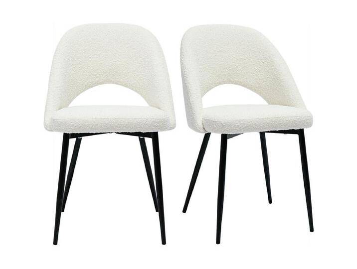 Design-Stühle aus Stoff mit Bouclé-Wolleffekt in Weiß und schwarzem Metall (2er-Set) COSETTE von Kauf-Unique Marketplace
