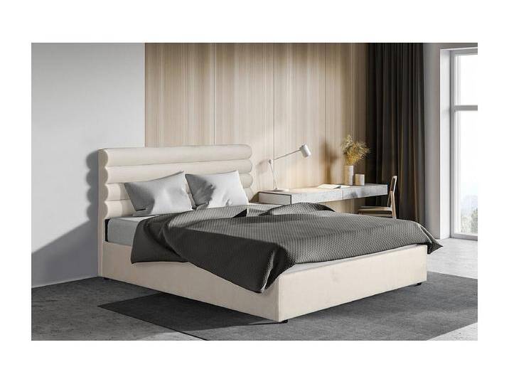 Designer-Doppelbett Livigno aus Samt - 160 x 200 cm - Beige von Kauf-Unique Marketplace