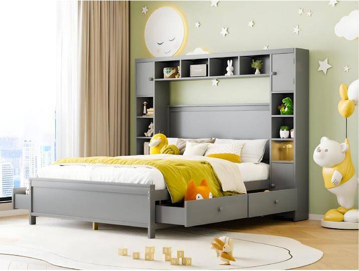 Doppelbett 140x200 – mit Stauraum – mit 4 Schubladen und großem Stauraum – Massivholz – Lattenrost – Grau Doppelbett 140x200 – mit Stauraum – mit 4 Schubladen und großem Stauraum – Massivholz – Lattenrost – Grau von Kauf-Unique Marketplace