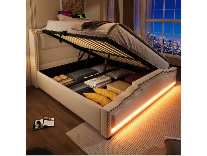 Doppelbett Polsterbett mit Stauraum - 140 x 200 cm - mit LEDs + USB-C - Samt - beige Doppelbett Polsterbett mit Stauraum - 140 x 200 cm - mit LEDs + USB-C - Samt - beige von Kauf-Unique Marketplace